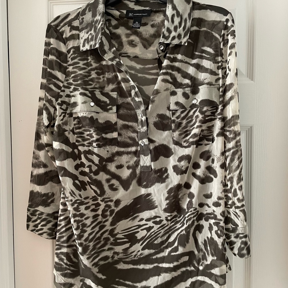 Inc International Concepts Womens Sheer Blouse with Camisole XL camouflage Top